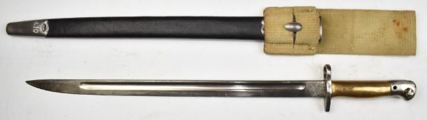 British 1907 pattern Lee Enfield bayonet with brass grips, some good stamps to ricasso and RAF 1