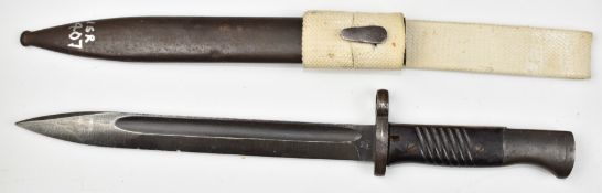 Israeli 1944 patten bayonet stamped 8922 and CCF 44 to ricasso, with 25cm fullered blade scabbard
