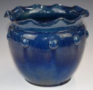 Farnham Art Pottery jardinière with cabochon style decoration and frilled rim, diameter 22 x