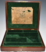 Mahogany pistol or revolver box with felt lined fitted interior and label 'John Rigby & Co 72 St