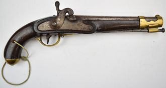 Continental military percussion hammer action pistol with brass trigger guard stamped '21', butt cap