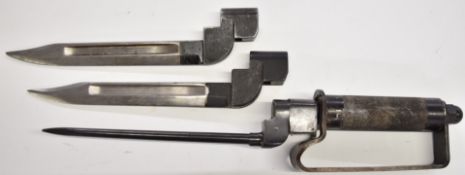 Two British Number 9 bayonets, both with 20cm blades, together with a spike bayonet conversion to