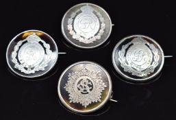Three hallmarked silver and tortoiseshell sweetheart brooches for the Royal Engineers and one for