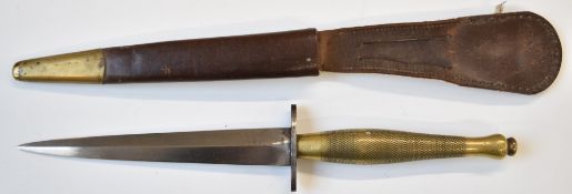 Fairbairn Sykes 2nd pattern fighting knife with 16cm double edged blade and sheath. PLEASE NOTE