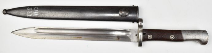 Chilean Mauser bayonet stamped C4278 to crossguard and coat of arms and CE over WG to ricasso,