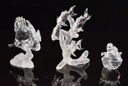 Three Swarovski Crystal Aquatic Worlds clear glass animals comprising School of Fish, Longnose