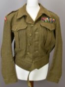 British Army Gloucestershire Regiment battle dress blouse 1940 pattern, with medal ribbons for