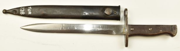 Turkish WW1 German Ersatz bayonet stamped 27800 to crossguard, with 24.5cm blade and scabbard.