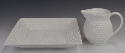 Sybil Connolly for Tiffany basket weave effect square dish and jug, dish 29 x 29cm, the jug 15cm