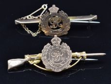 Two Royal Engineers 9ct gold sweetheart brooches, 4.5g