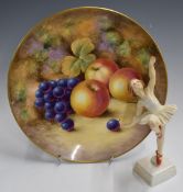 Clermont Fine China hand painted plate decorated with fruit, signed A F Smith and Royal Worcester