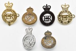 Six British Army Royal Household Cavalry badges including Blues and Royals, Horse Guards and Life