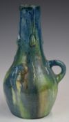 Farnham Art Pottery vase with three loop handles and drip decoration in relief, 20cm tall