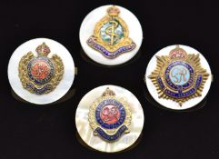 Three mother of pearl, metal and enamel sweetheart brooches for the Royal Engineers together with