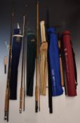 Collection of vintage / modern fishing rods including split cane, 'The Nymph' trout fly rod by Mitre