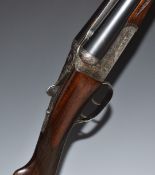 AYA Model 25 12 bore side by side ejector shotgun with named and engraved locks, engraved underside,