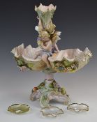 Volkstedt figural centrepiece with applied flower decoration, height 33cm