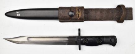British L1 A3 knife bayonet with 20.5cm fullered blade, scabbard and frog. PLEASE NOTE ALL BLADED