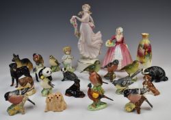 Collection of Beswick figures including badgers, Beatrix Potter and birds, Royal Doulton and