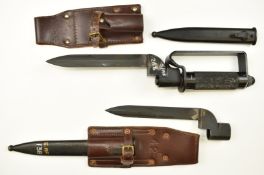 Two South African no.9 bayonets, one fitted with fighting handle, both with 17cm Uzi blades,