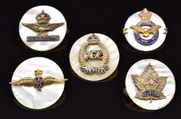 Five mother of pearl, metal and enamel sweetheart brooches comprising three for the Royal Air Force,
