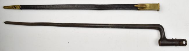 Turkish 1874 pattern socket bayonet with 50cm cruciform blade and scabbard. PLEASE NOTE ALL BLADED