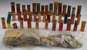 A collection of collector's shotgun cartridges and cartridge cases including 8, 12 and 20 bore