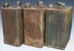 Three vintage car 2 gallon petrol cans comprising 1932 Pratts, 1939 Esso with National Benzole