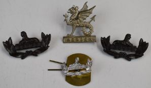 Two British Army Gloucestershire Regiment officer's service dress collar badges, mess badge and