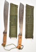 Two British Army Martindale No2 machetes, both with MOD mark, one dated 1982 the other 1987, blade