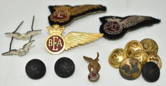 British European Airways badges and buttons including flight attendant, bullion, cloth badges etc