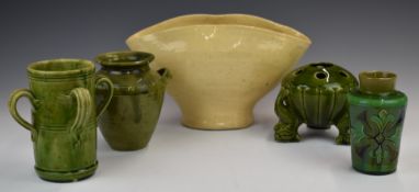 Farnham Art Pottery jardinière, pot pourri vase etc, tallest 15cm