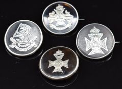 Four hallmarked silver and tortoiseshell sweetheart brooches for the King's Royal Rifle Corps, Notts