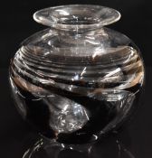 Anthony Stern (1944-2022) studio glass squat vase with dark purple spiral, 12cm tall.