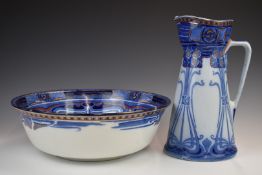 Royal Doulton Art Nouveau bowl and pitcher decorated in the Aubrey pattern, height 35 x diameter