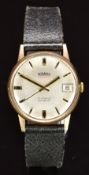 Roamer 9ct gold gentleman's wristwatch with date aperture, two-tone hands and baton hour markers,
