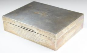 George VI hallmarked silver cigarette or cigar box with Chesterfield police interest inscription