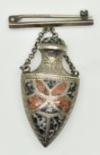 Victorian hallmarked silver perfume or scent bottle set with agate on bar brooch, Birmingham 1893