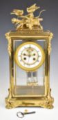 19th or early 20thC French four glass mantel clock with gilt metal case, the movement named Marti et