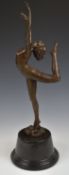 Bronze Art Deco style dancer with serpent base, height 55cm