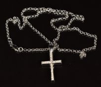 An 18ct white gold cross set with diamonds, on an 18ct white gold chain, 4.9g