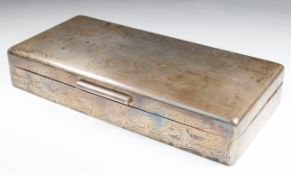 George VI hallmarked silver presentation cigarette box, engraved to top 'Presented to Douglas A Levy