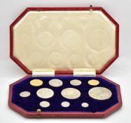 1902 Edward VII specimen coin set in octagonal leather case comprising full and half gold