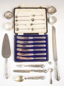 Hallmarked silver items to include pair of shell shaped salts and a pair of napkin rings, weight