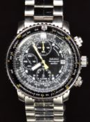 Seiko Flightmaster gentleman's alarm chronograph wristwatch ref. 7T62-0E80 with date aperture,