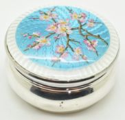 Edward VII hallmarked silver guilloché enamel pot, decorated with flowers, Birmingham 1903, maker