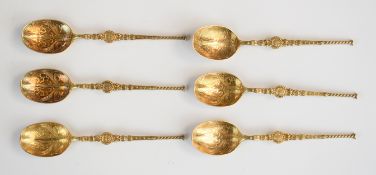 Set of six hallmarked silver gilt replica anointing spoons, Birmingham 1937, maker Barker Brothers
