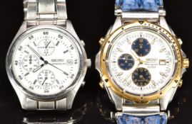 Two Seiko gentleman's chronograph wristwatches ref. V657-7100 with date aperture, luminous hands and