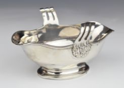 French late 19th or early 20thC silver twin handled sauce boat with French silver marks, maker