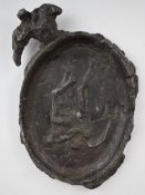 Erotic lead plaque, possibly 15th/16thC relief, decorated with a winged man or god fornicating